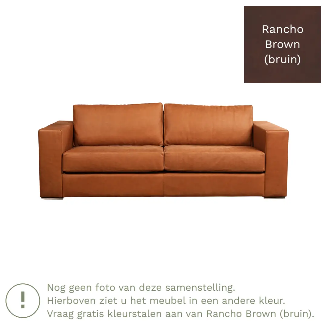 afbeelding van Leren bank Flow - 3 zits - Rancho Brown (bruin) - Poten hout zwart