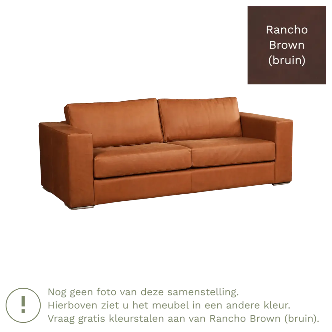 afbeelding van Leren bank Flow - 3 zits - Rancho Brown (bruin) - Poten hout zwart