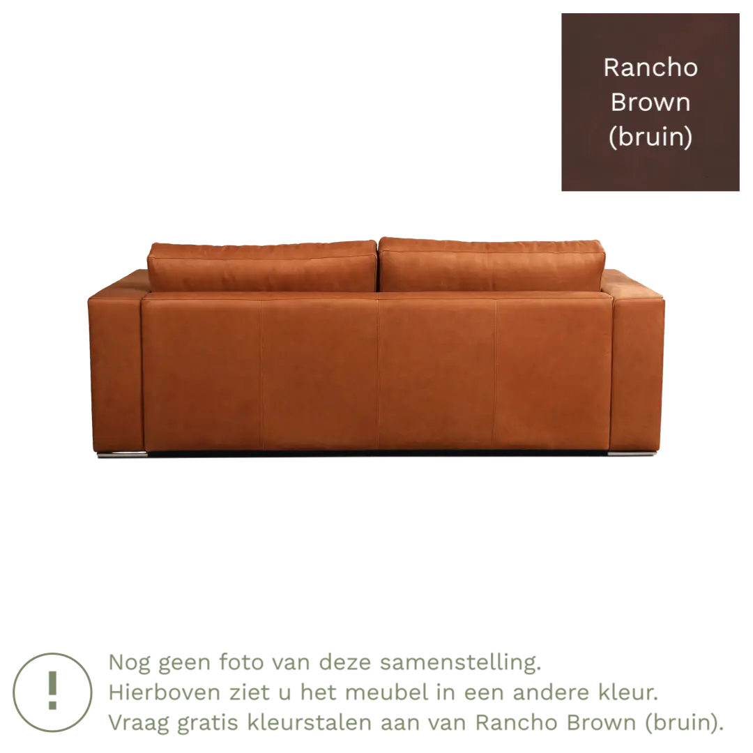 afbeelding van Leren bank Flow - 3 zits - Rancho Brown (bruin) - Poten hout zwart