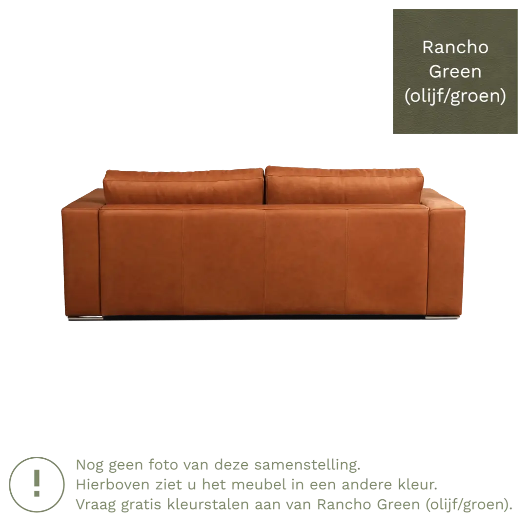 afbeelding van Leren bank Flow - 3 zits - Rancho Green (olijf/groen) - Poten hout zwart