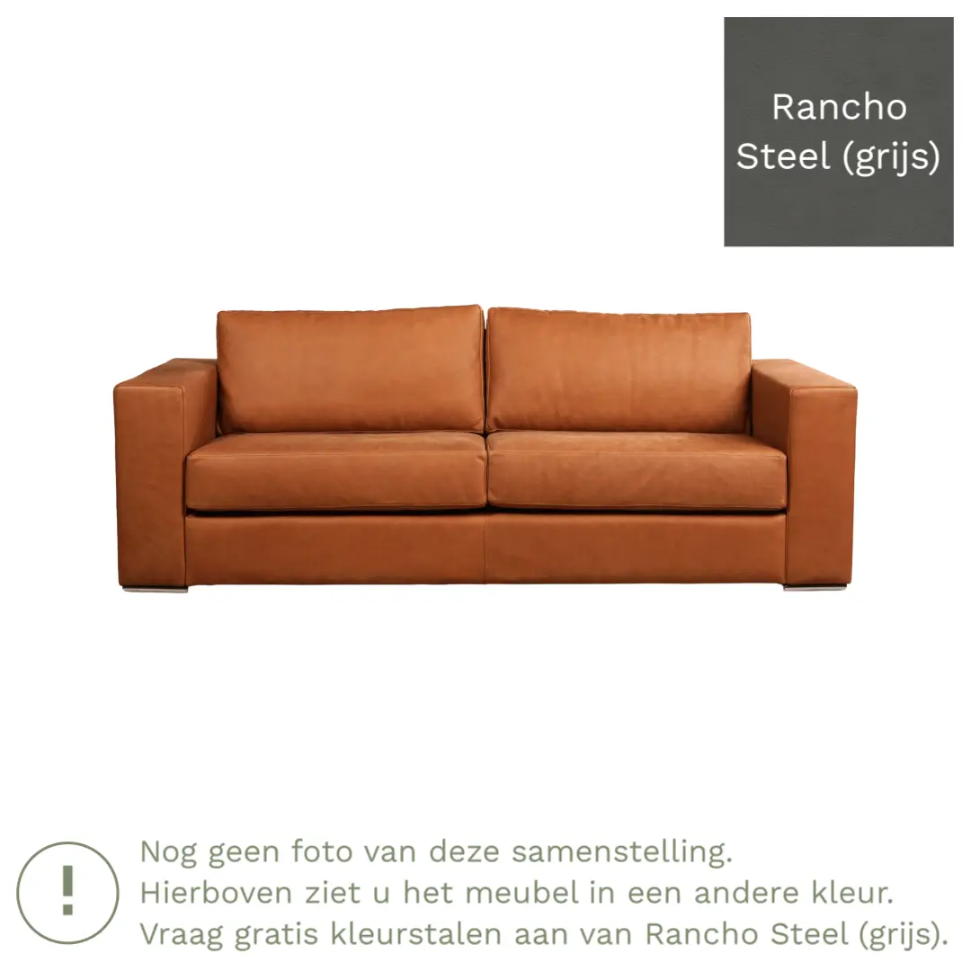 afbeelding van Leren bank Flow - 3 zits - Rancho Steel (grijs) - Poten hout bruin
