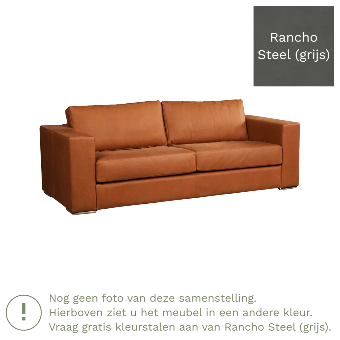 afbeelding van Leren bank Flow - 3 zits - Rancho Steel (grijs) - Poten hout zwart