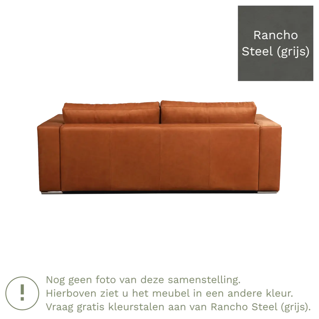 afbeelding van Leren bank Flow - 3 zits - Rancho Steel (grijs) - Poten hout zwart