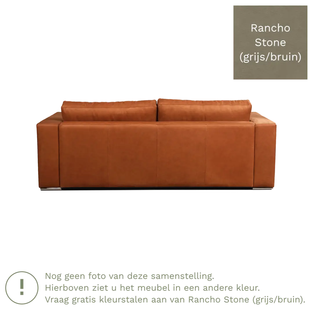 afbeelding van Leren bank Flow - 3 zits - Rancho Stone (grijs/bruin) - Poten hout bruin