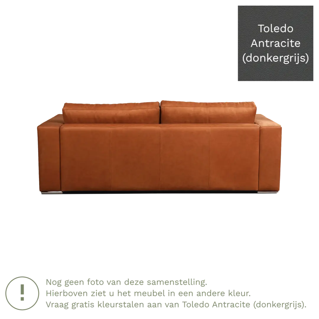 afbeelding van Leren bank Flow - 3 zits - Toledo Antracite (donkergrijs) - Poten hout bruin