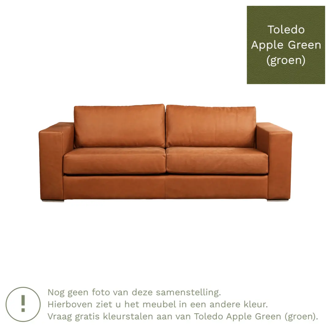 afbeelding van Leren bank Flow - 3 zits - Toledo Apple Green (groen) - Poten hout zwart