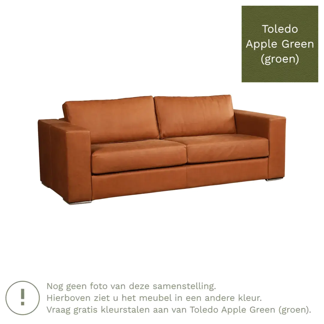 afbeelding van Leren bank Flow - 3 zits - Toledo Apple Green (groen) - Poten hout zwart