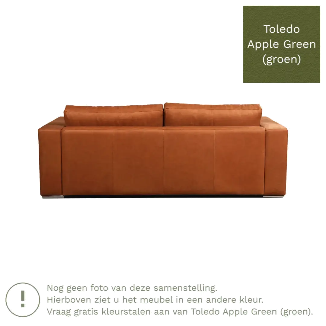 afbeelding van Leren bank Flow - 3 zits - Toledo Apple Green (groen) - Poten hout zwart