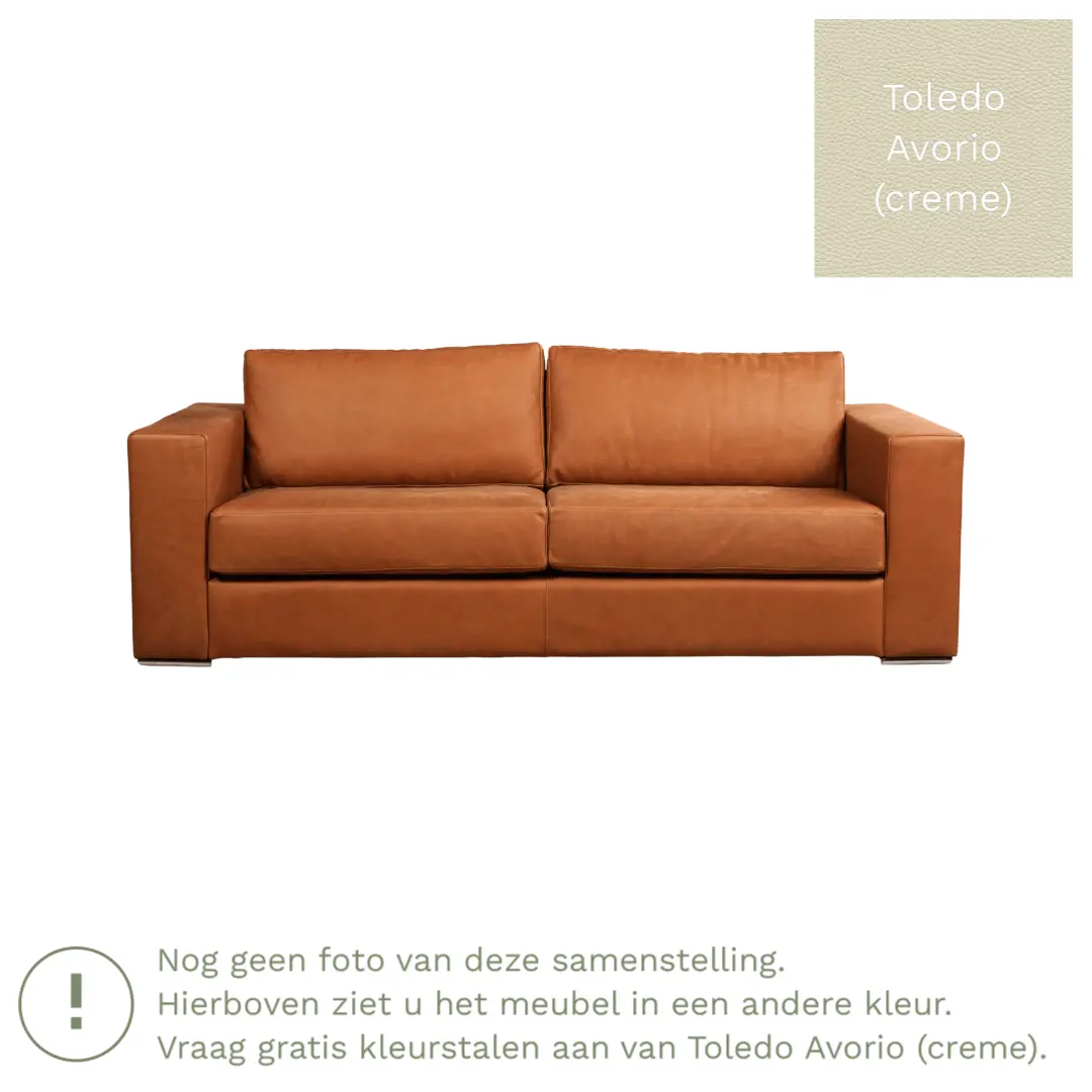 afbeelding van Leren bank Flow - 3 zits - Toledo Avorio (crème) - Poten hout bruin