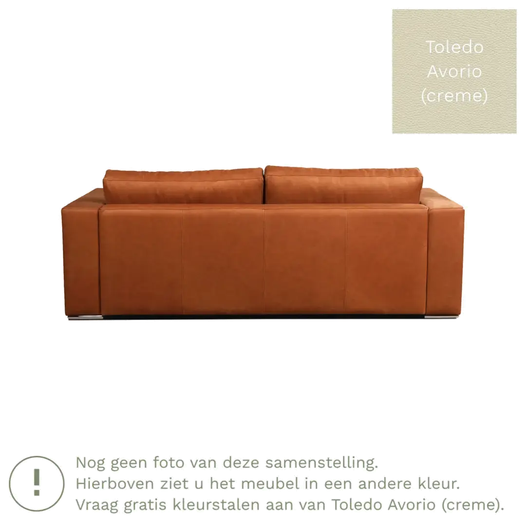 afbeelding van Leren bank Flow - 3 zits - Toledo Avorio (crème) - Poten hout zwart