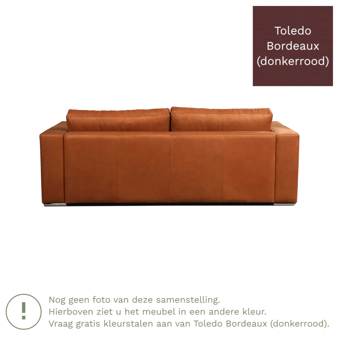 afbeelding van Leren bank Flow - 3 zits - Toledo Bordeaux (donkerrood) - Poten hout bruin