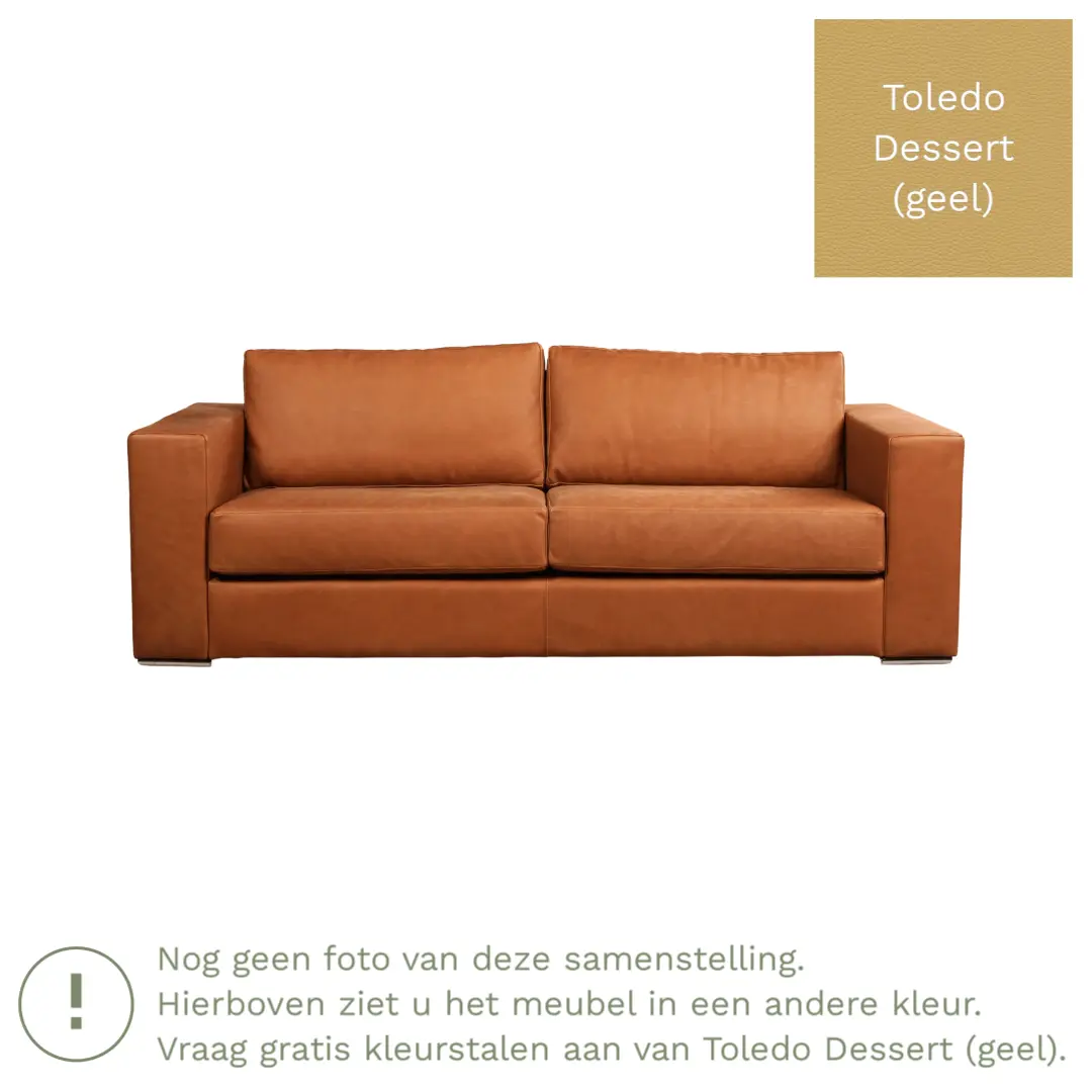 afbeelding van Leren bank Flow - 3 zits - Toledo Dessert (geel) - Poten hout zwart