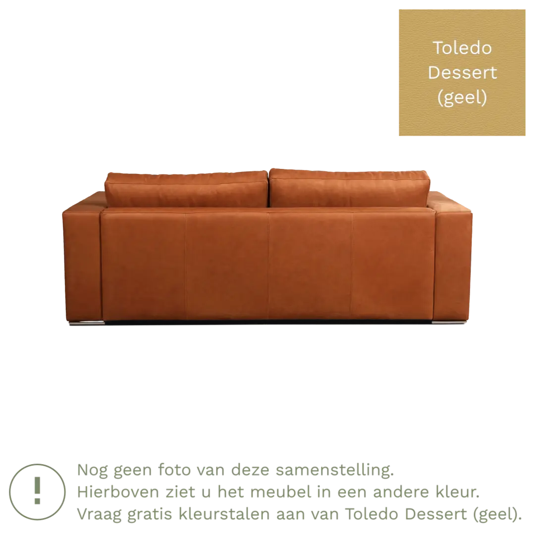 afbeelding van Leren bank Flow - 3 zits - Toledo Dessert (geel) - Poten hout zwart