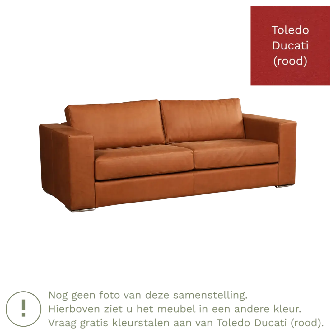 afbeelding van Leren bank Flow - 3 zits - Toledo Ducati (rood) - Poten hout zwart