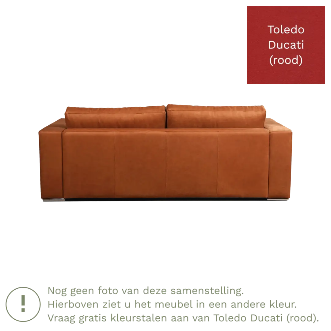 afbeelding van Leren bank Flow - 3 zits - Toledo Ducati (rood) - Poten hout zwart