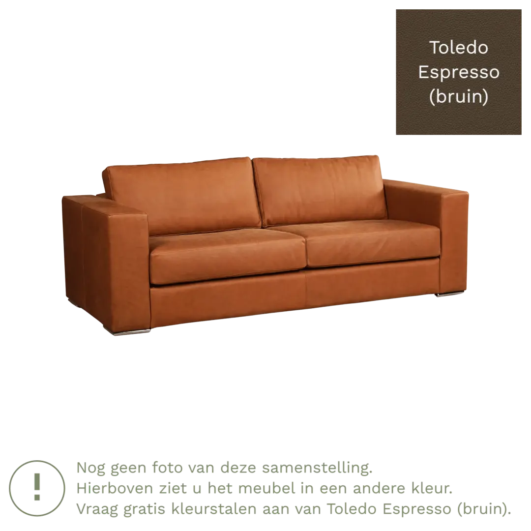 afbeelding van Leren bank Flow - 3 zits - Toledo Espresso (bruin) - Poten hout zwart
