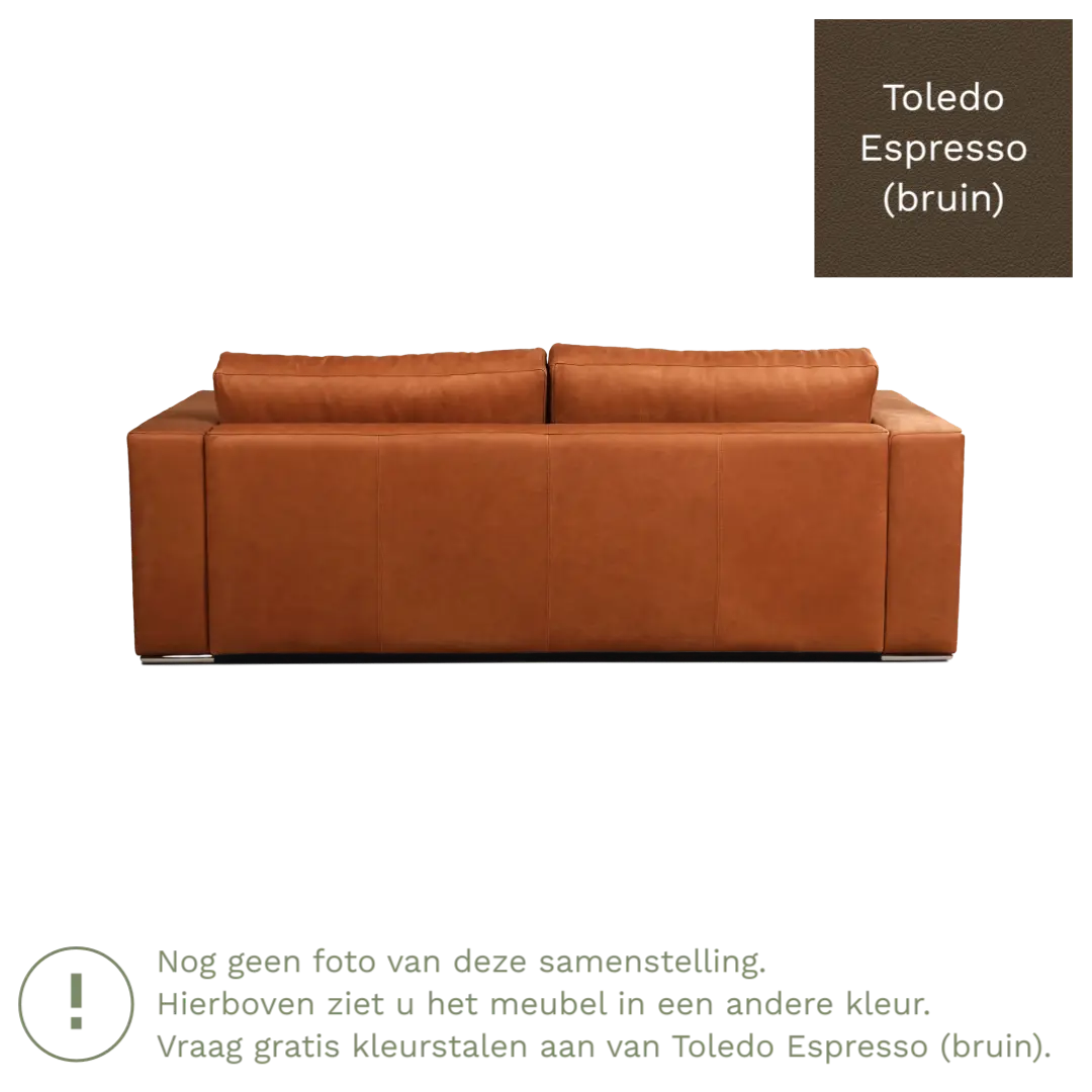 afbeelding van Leren bank Flow - 3 zits - Toledo Espresso (bruin) - Poten hout zwart