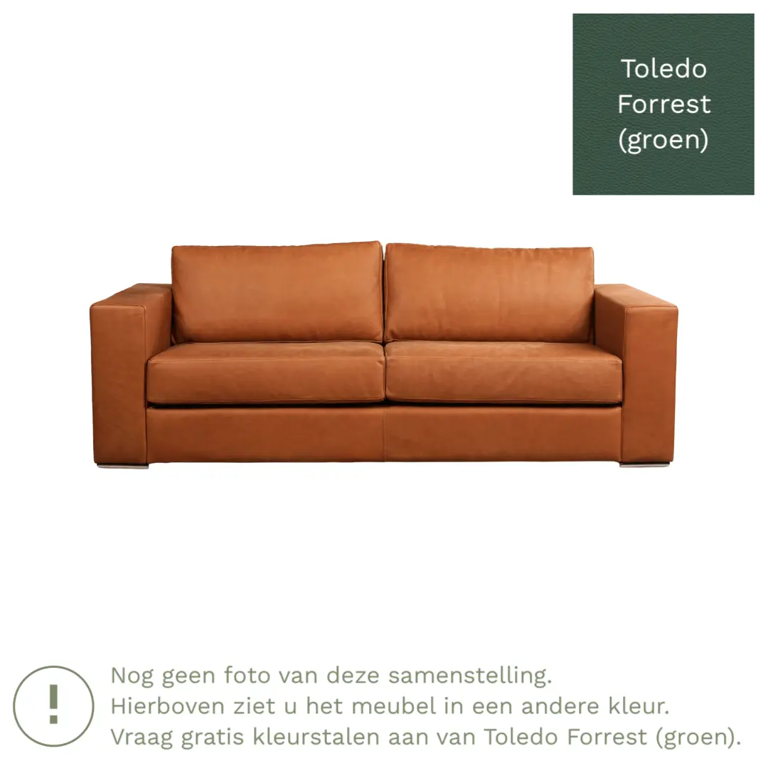 afbeelding van Leren bank Flow - 3 zits - Toledo Forrest (groen) - Poten hout bruin