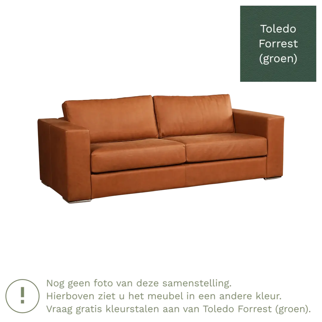 afbeelding van Leren bank Flow - 3 zits - Toledo Forrest (groen) - Poten hout bruin