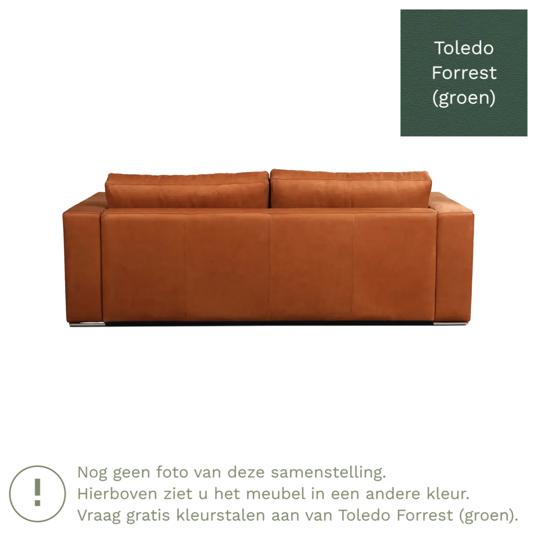 afbeelding van Leren bank Flow - 3 zits - Toledo Forrest (groen) - Poten hout bruin
