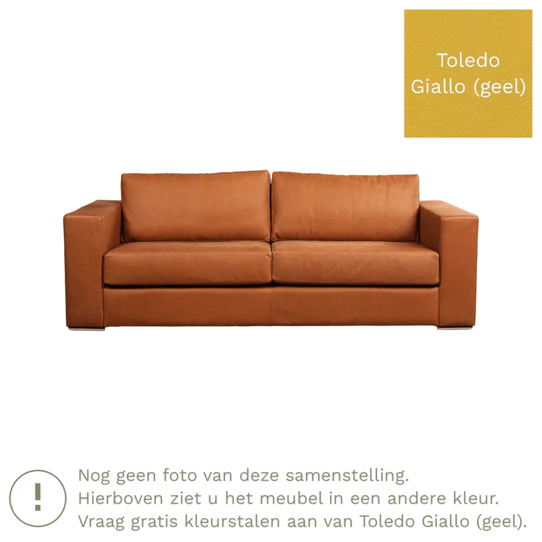 afbeelding van Leren bank Flow - 3 zits - Toledo Giallo (geel) - Poten hout zwart