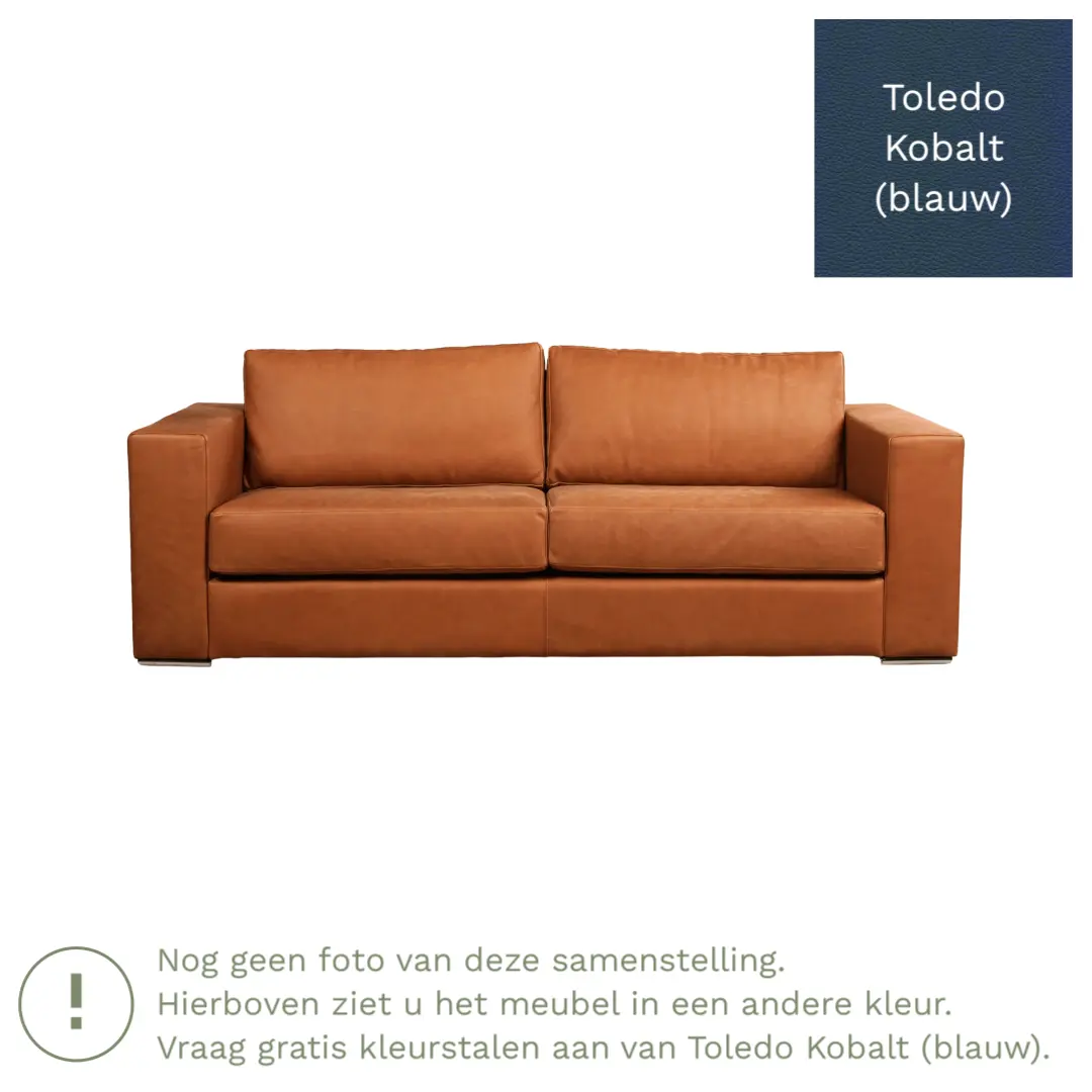 afbeelding van Leren bank Flow - 3 zits - Toledo Kobalt (blauw) - Poten hout bruin