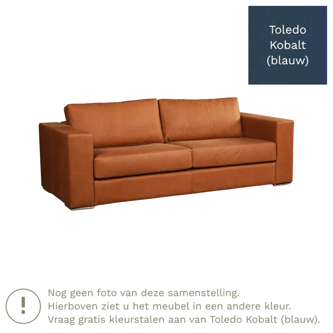 afbeelding van Leren bank Flow - 3 zits - Toledo Kobalt (blauw) - Poten hout bruin