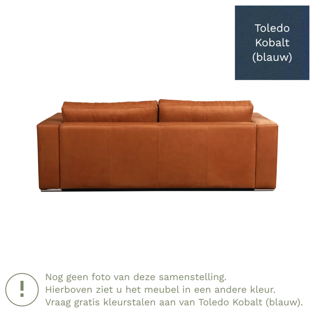 afbeelding van Leren bank Flow - 3 zits - Toledo Kobalt (blauw) - Poten hout bruin