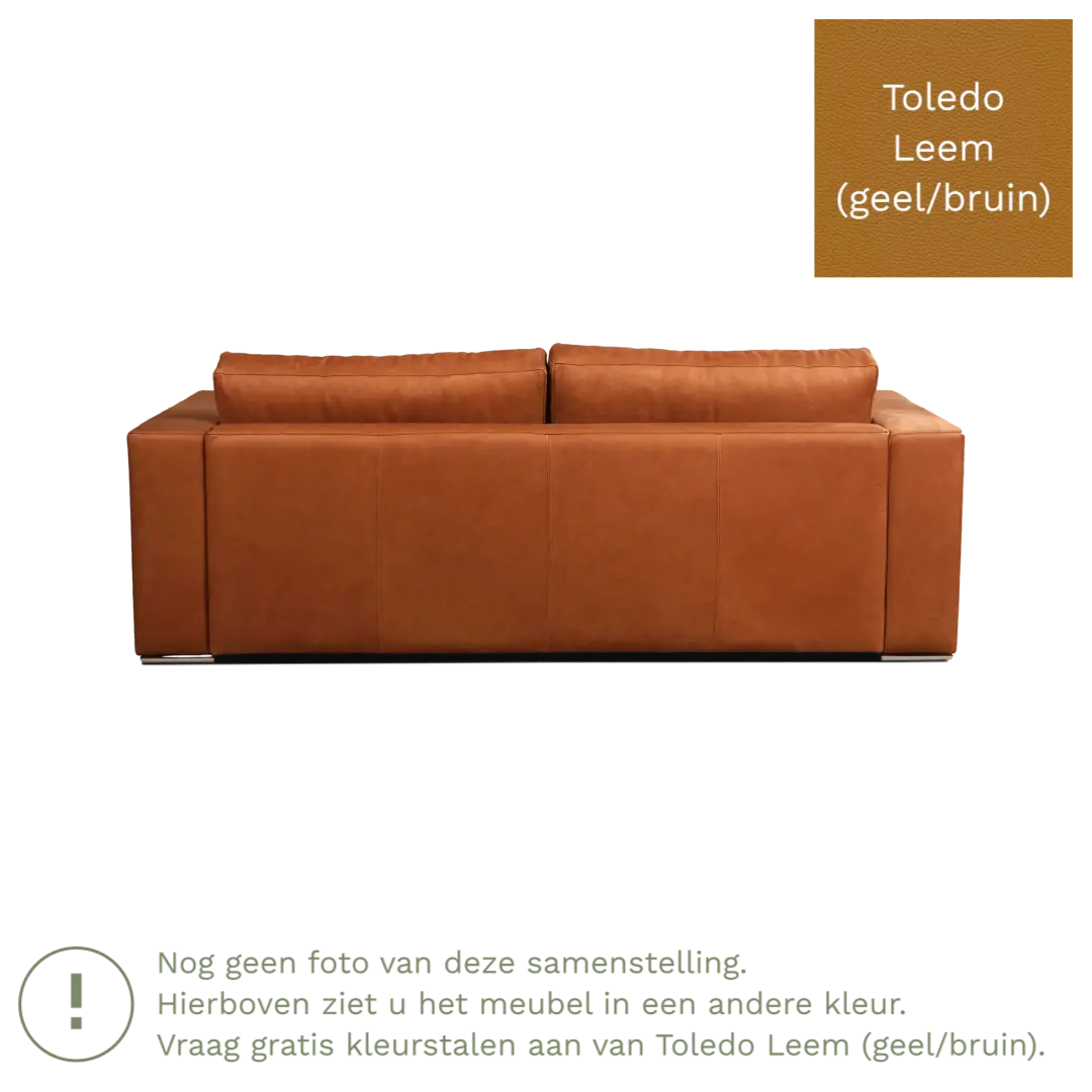 afbeelding van Leren bank Flow - 3 zits - Toledo Leem (geel/bruin) - Poten hout zwart