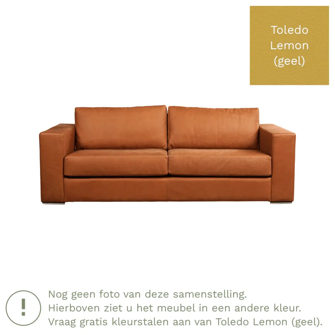 afbeelding van Leren bank Flow - 3 zits - Toledo Lemon (geel) - Poten hout zwart