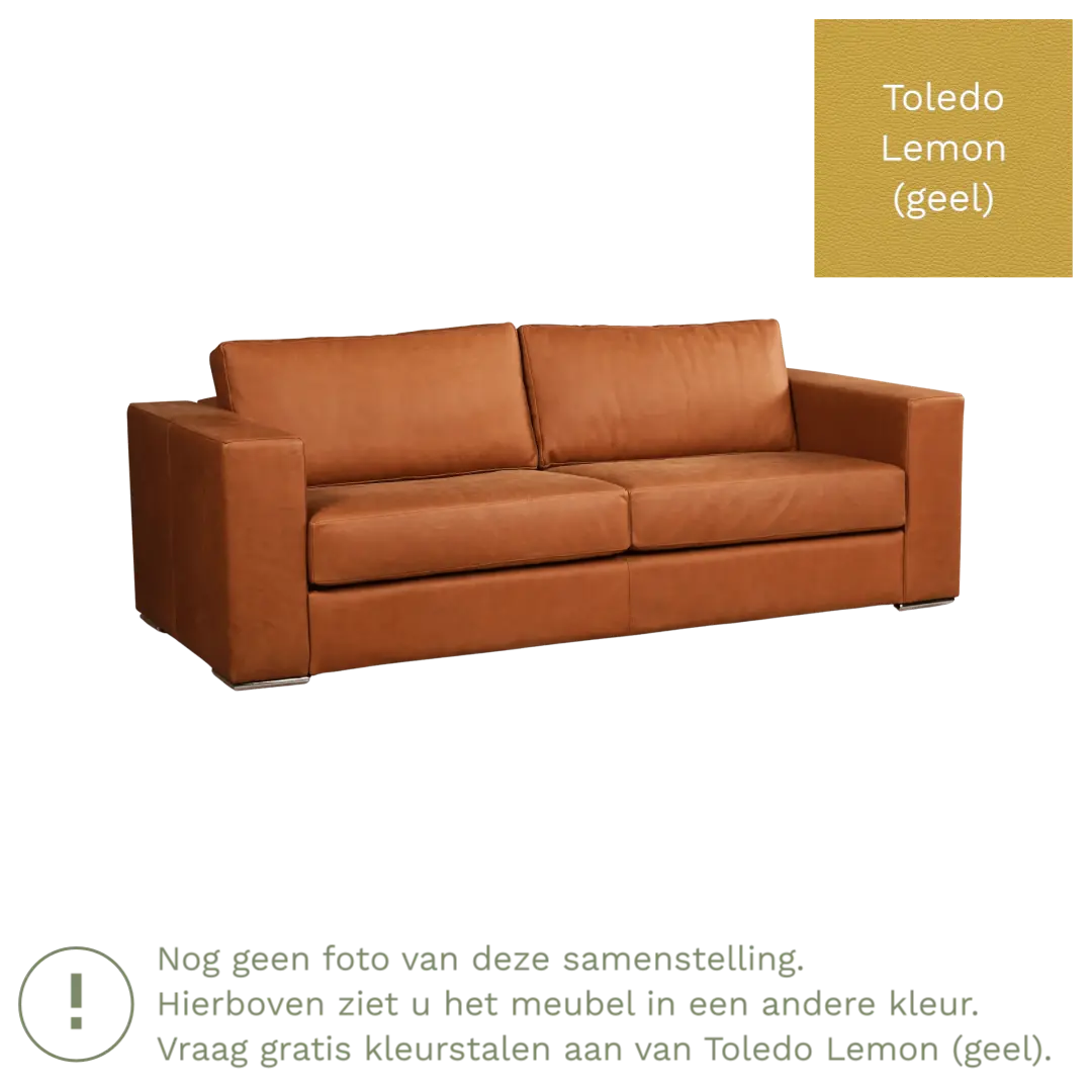 afbeelding van Leren bank Flow - 3 zits - Toledo Lemon (geel) - Poten hout zwart
