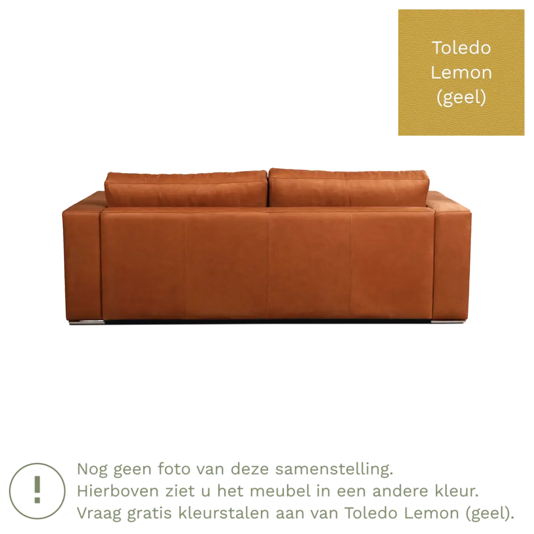afbeelding van Leren bank Flow - 3 zits - Toledo Lemon (geel) - Poten hout zwart