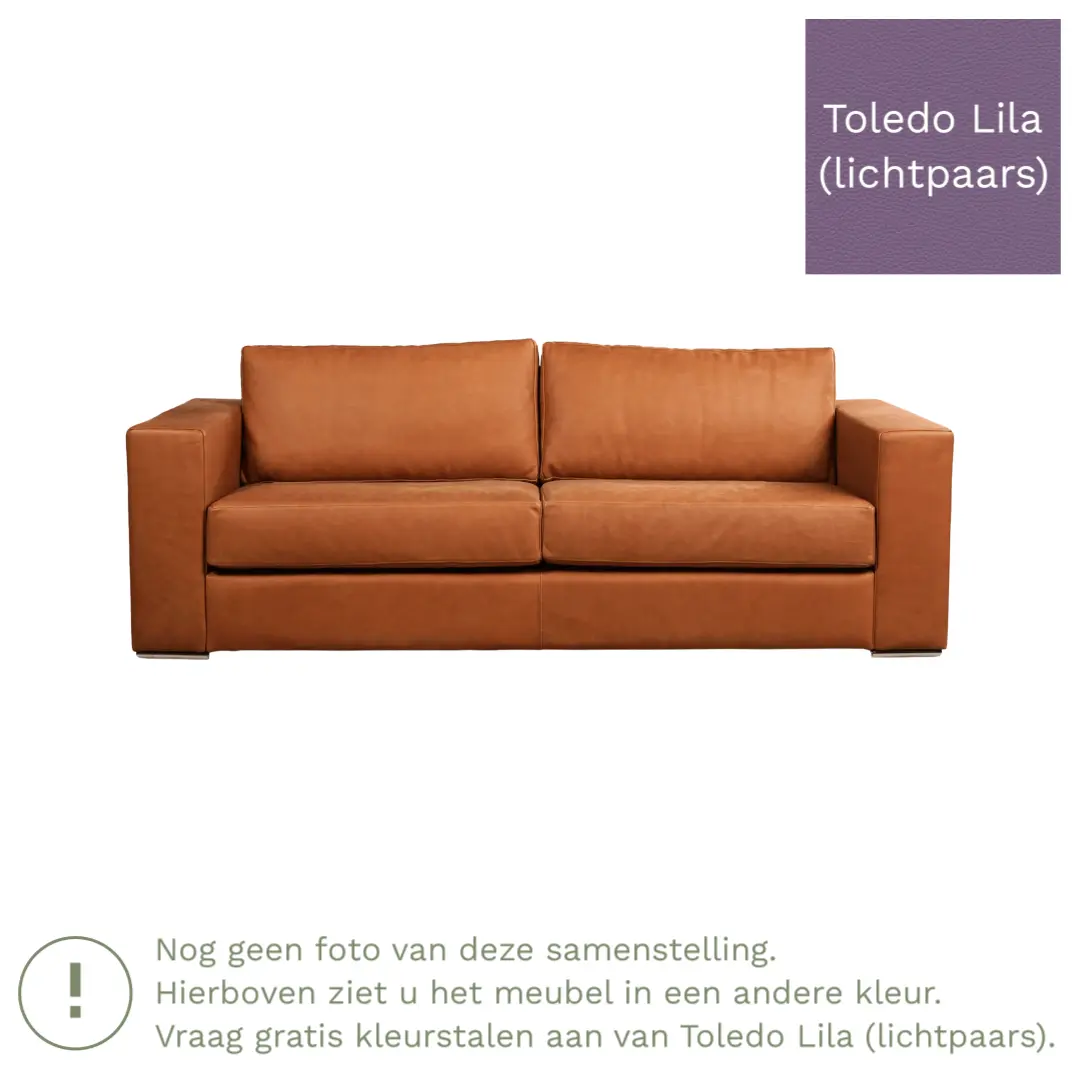 afbeelding van Leren bank Flow - 3 zits - Toledo Lila (lichtpaars) - Poten hout bruin