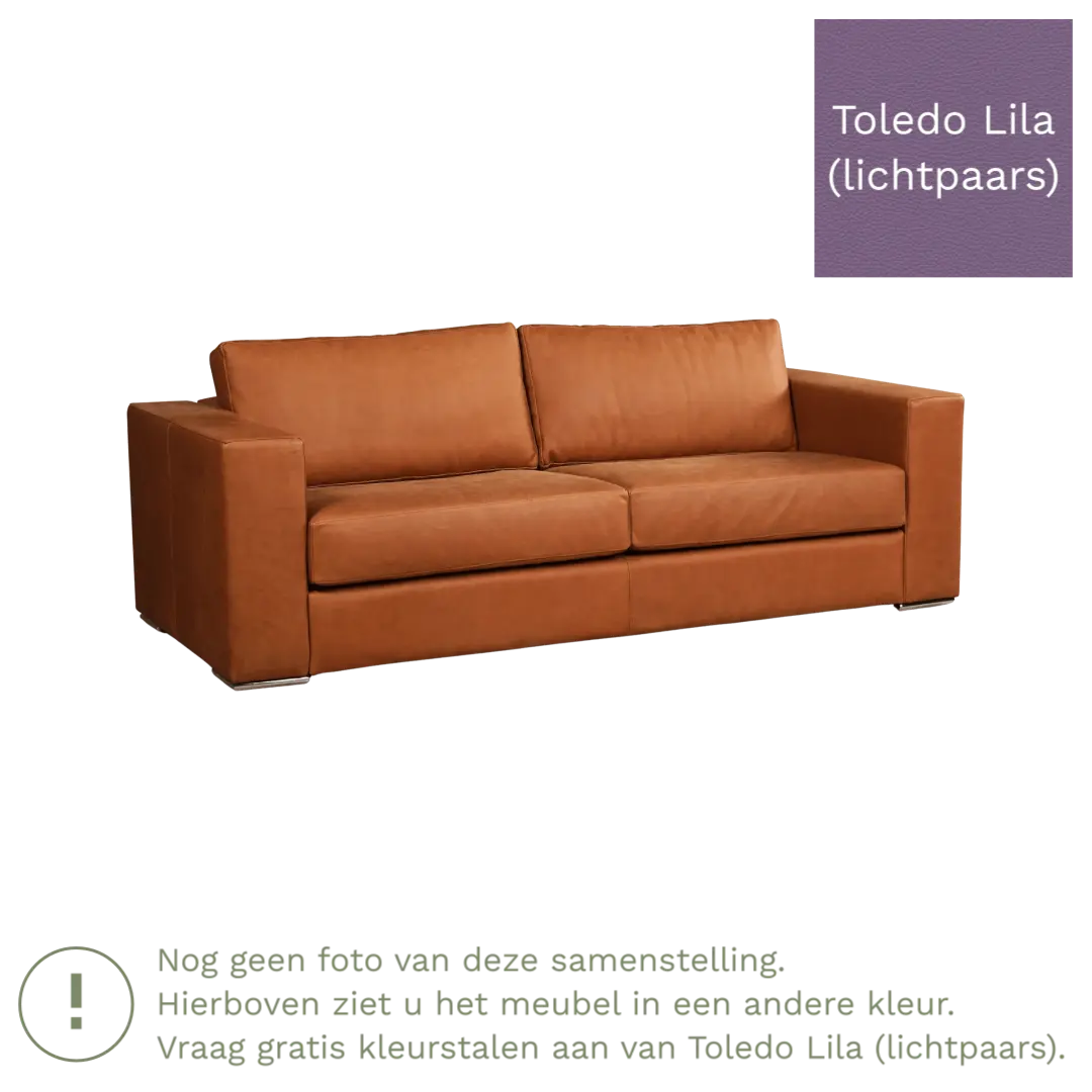 afbeelding van Leren bank Flow - 3 zits - Toledo Lila (lichtpaars) - Poten hout bruin