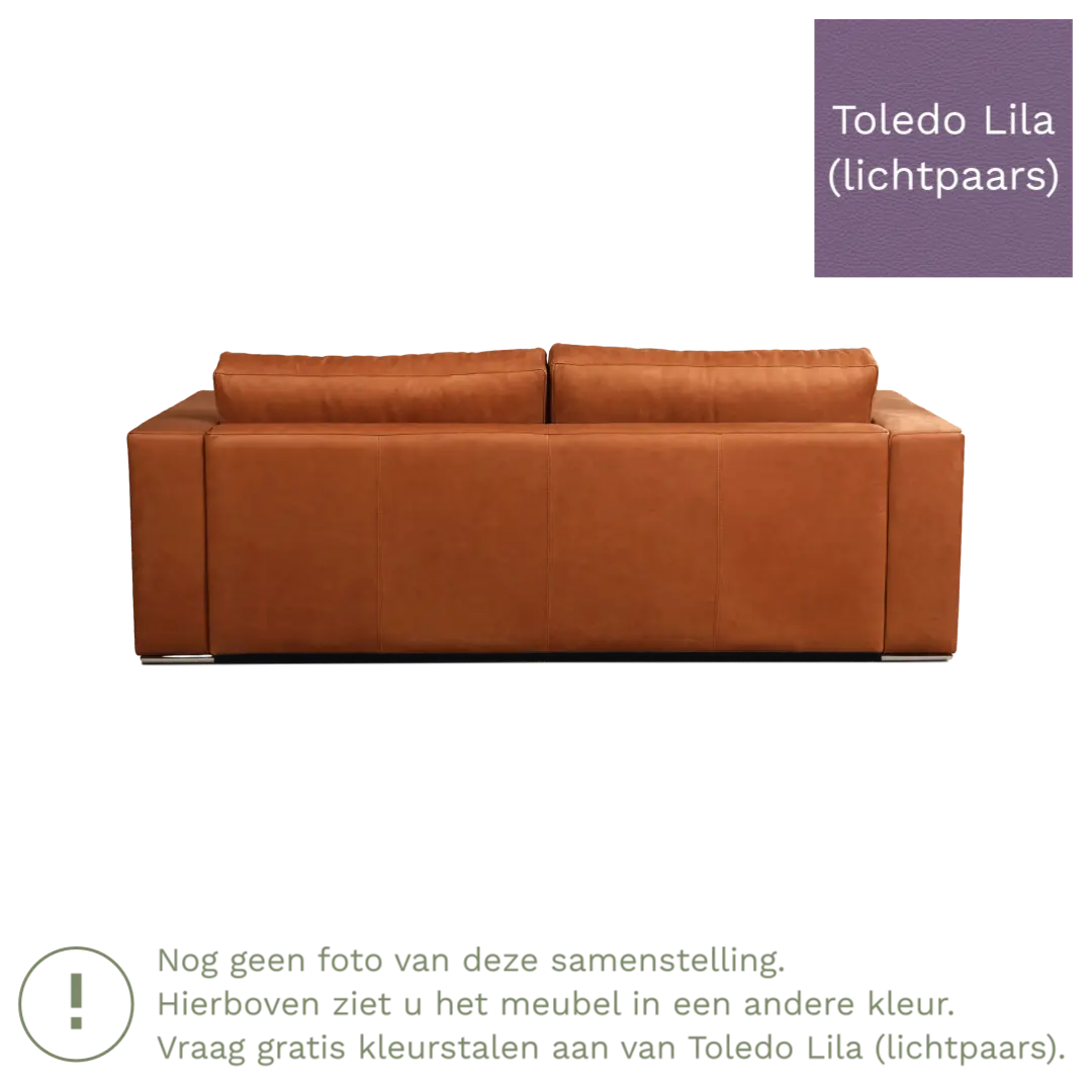 afbeelding van Leren bank Flow - 3 zits - Toledo Lila (lichtpaars) - Poten hout bruin