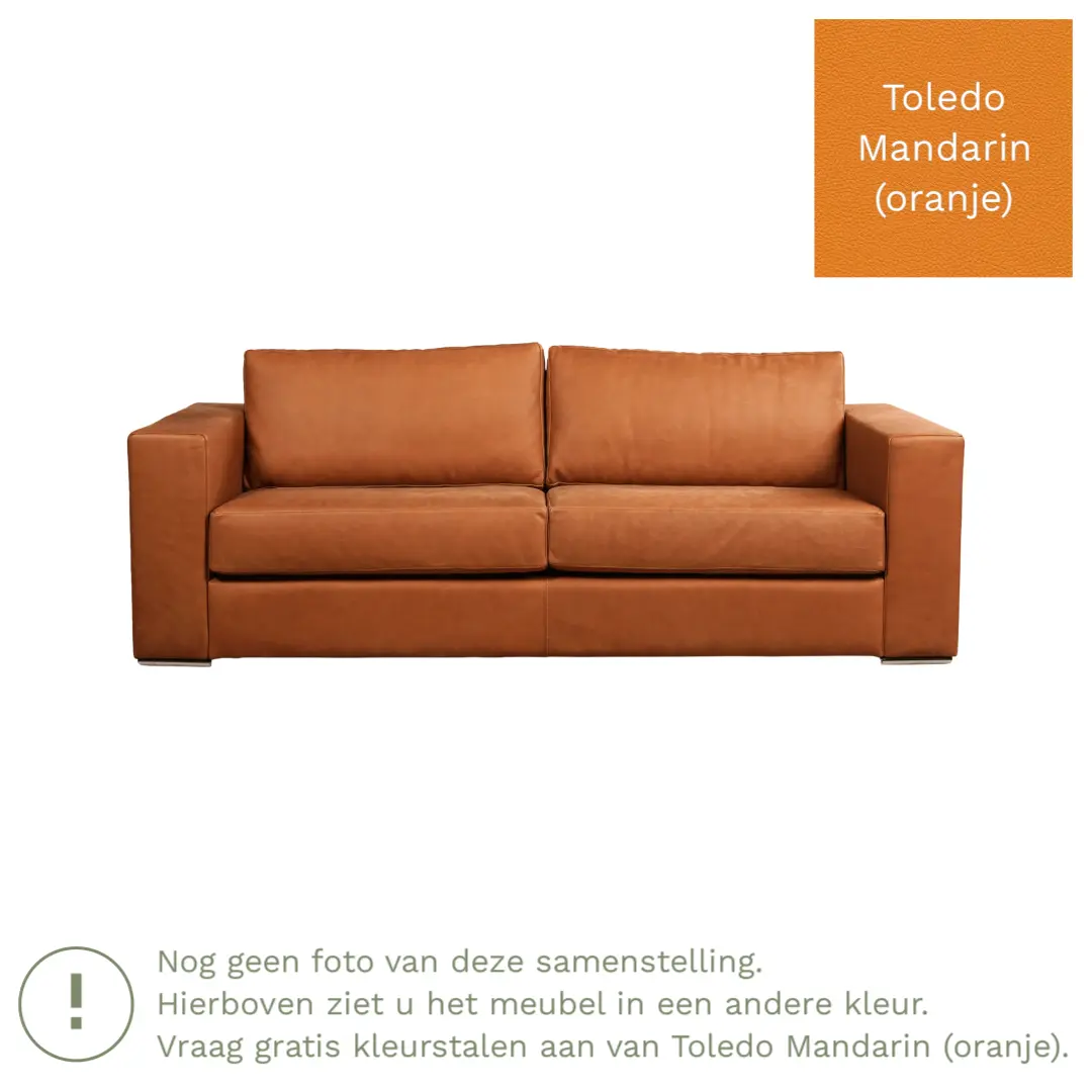 afbeelding van Leren bank Flow - 3 zits - Toledo Mandarin (oranje) - Poten hout zwart