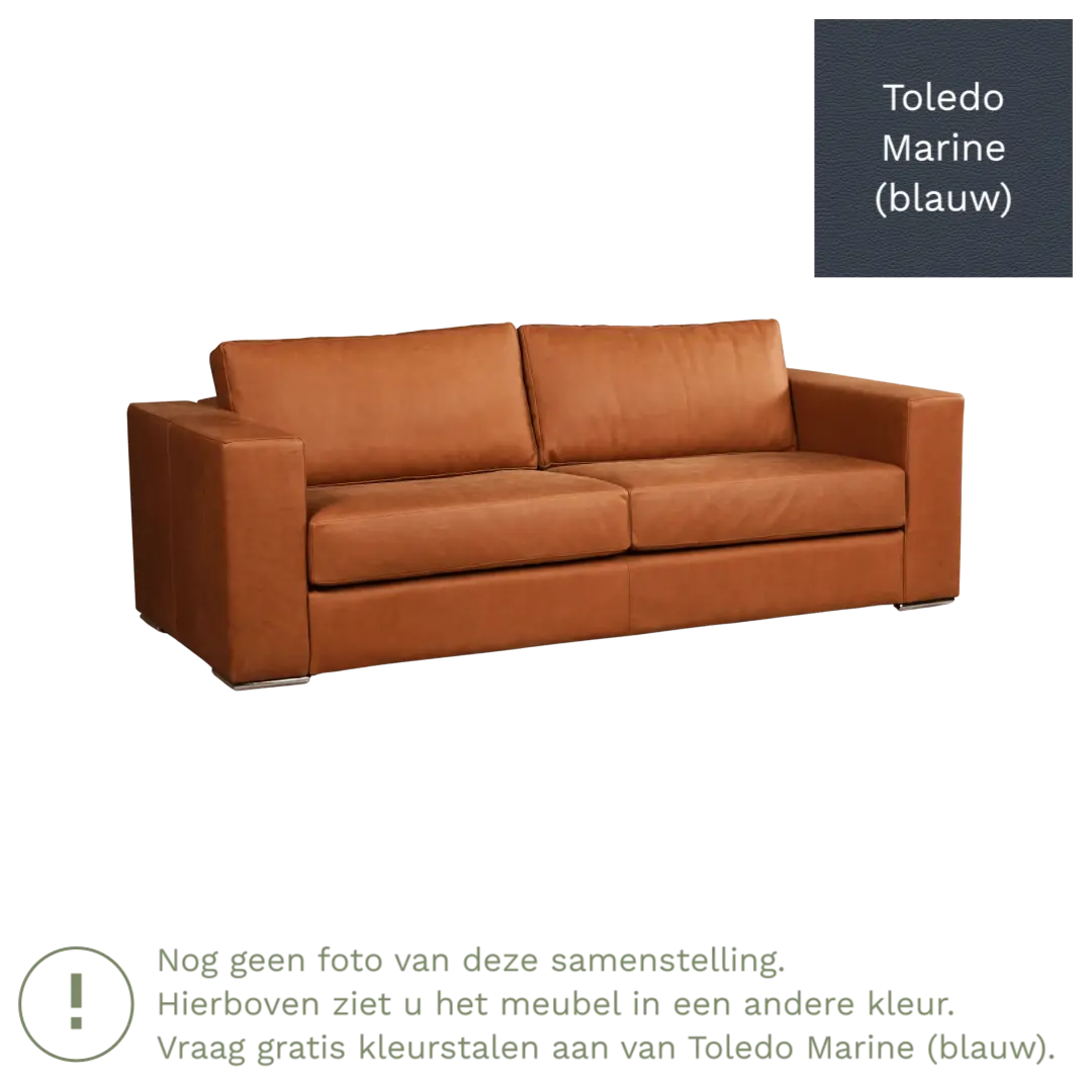 afbeelding van Leren bank Flow - 3 zits - Toledo Marine (blauw) - Poten hout bruin