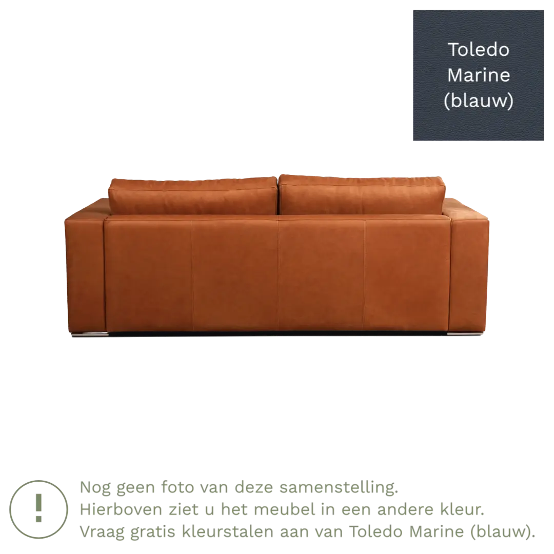 afbeelding van Leren bank Flow - 3 zits - Toledo Marine (blauw) - Poten hout bruin