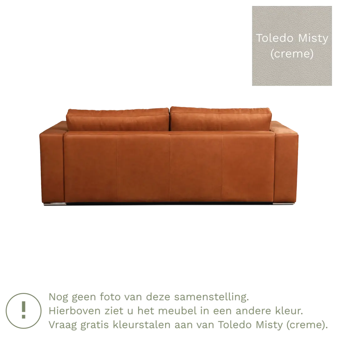 afbeelding van Leren bank Flow - 3 zits - Toledo Misty (crème) - Poten hout bruin