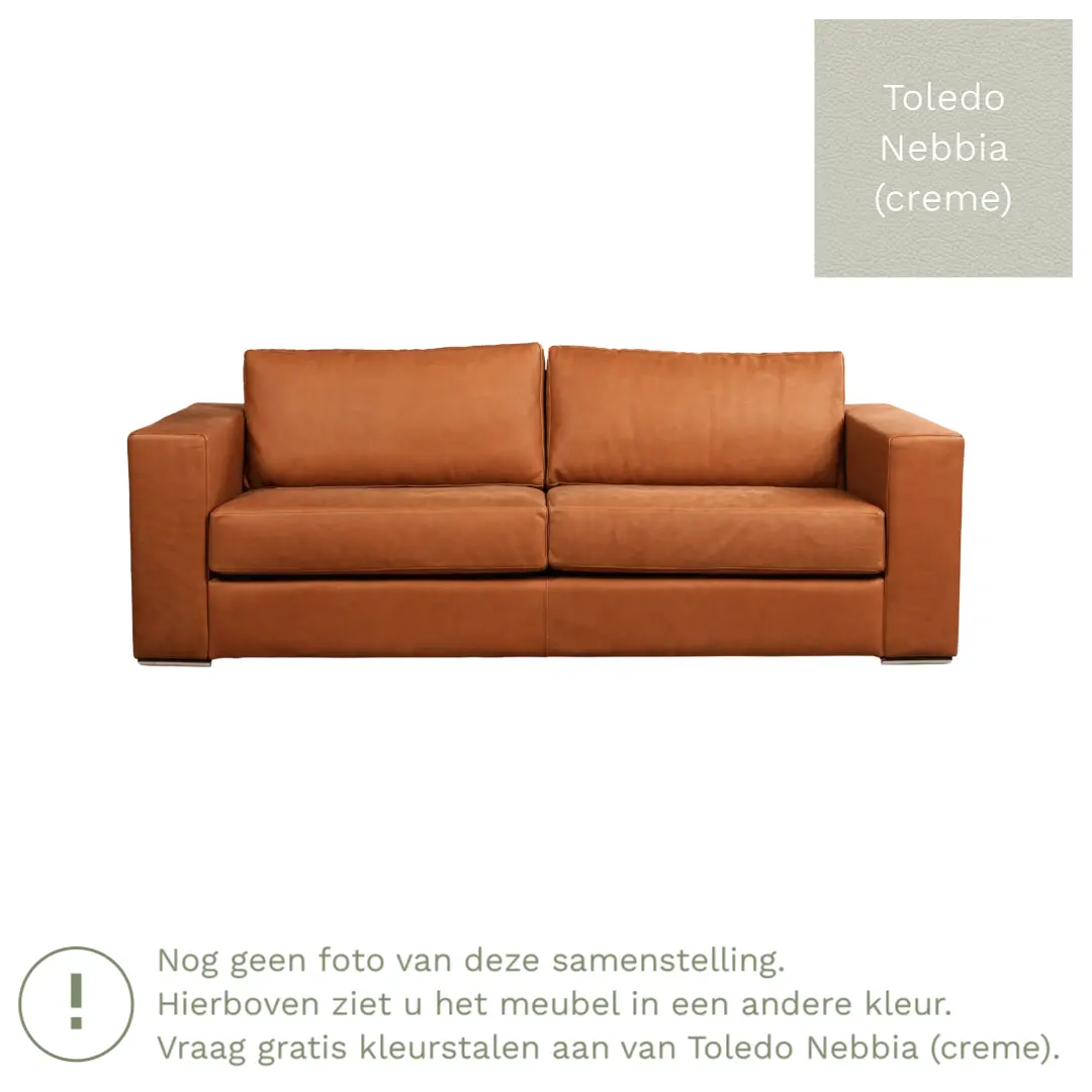 afbeelding van Leren bank Flow - 3 zits - Toledo Nebbia (crème) - Poten hout zwart