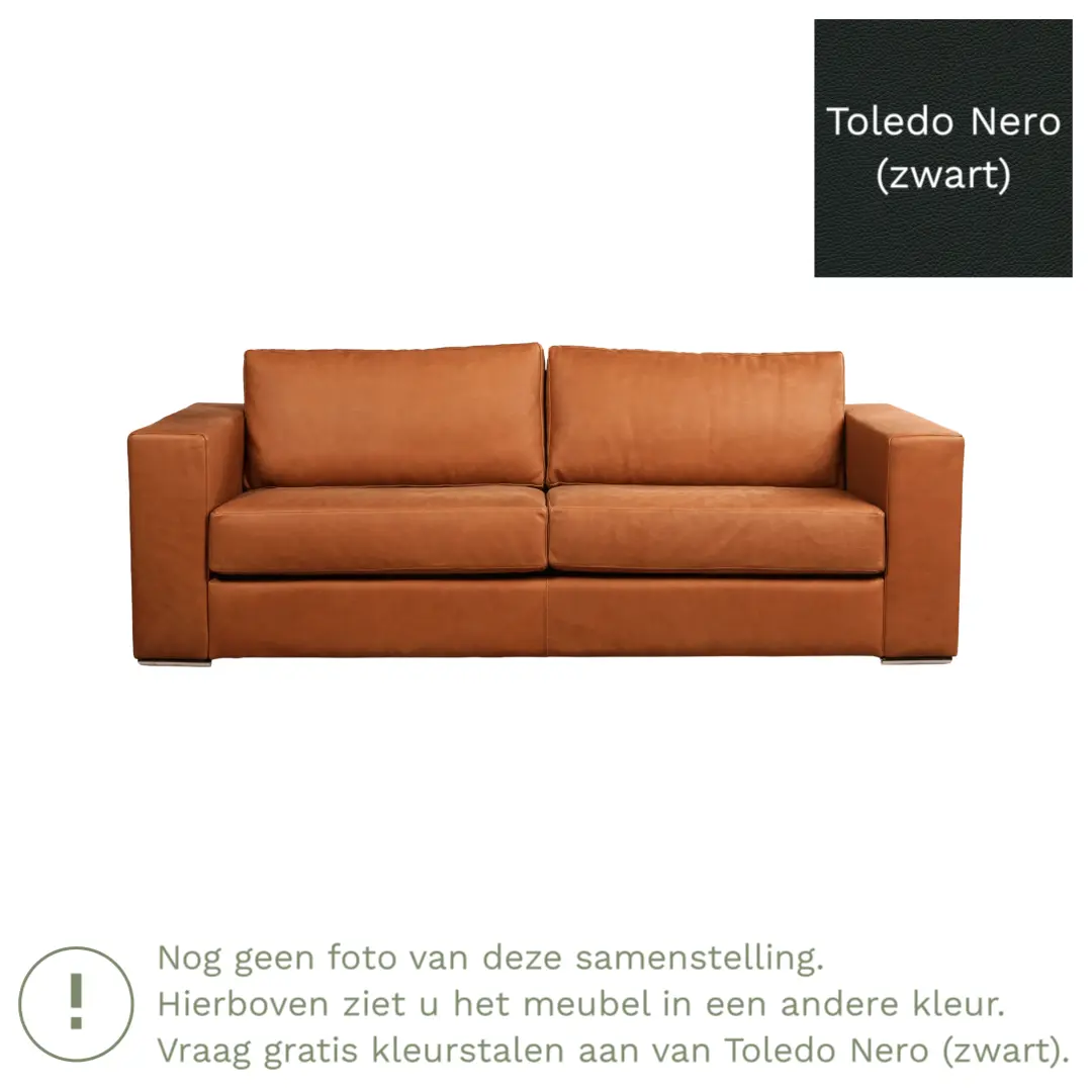 afbeelding van Leren bank Flow - 3 zits - Toledo Nero (zwart) - Poten hout zwart