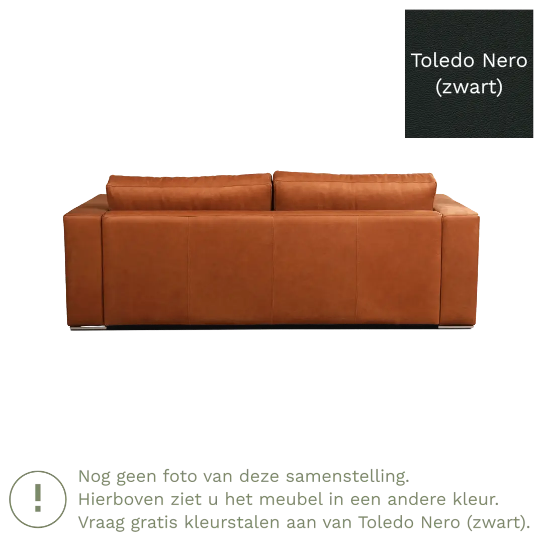 afbeelding van Leren bank Flow - 3 zits - Toledo Nero (zwart) - Poten hout zwart
