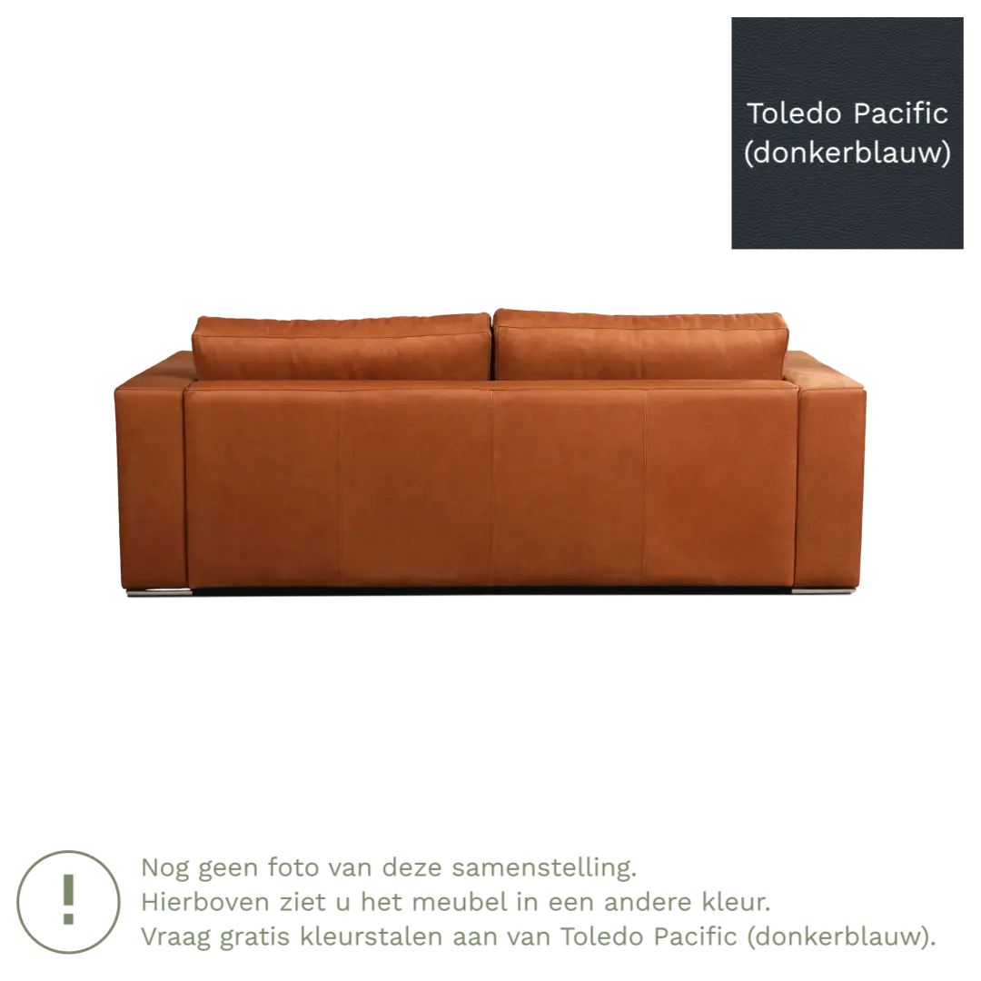 afbeelding van Leren bank Flow - 3 zits - Toledo Pacific (donkerblauw) - Poten hout bruin