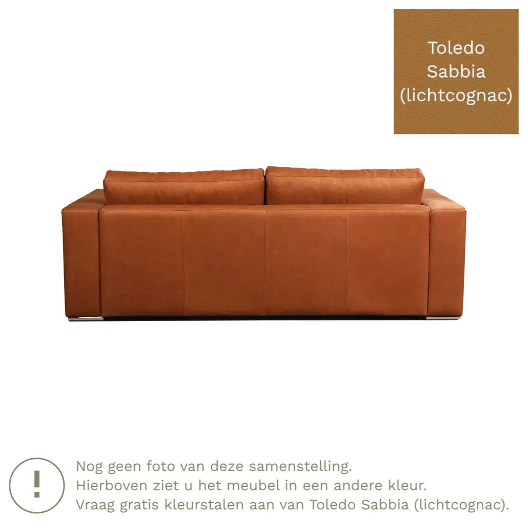 afbeelding van Leren bank Flow - 3 zits - Toledo Sabbia (lichtcognac) - Poten hout zwart