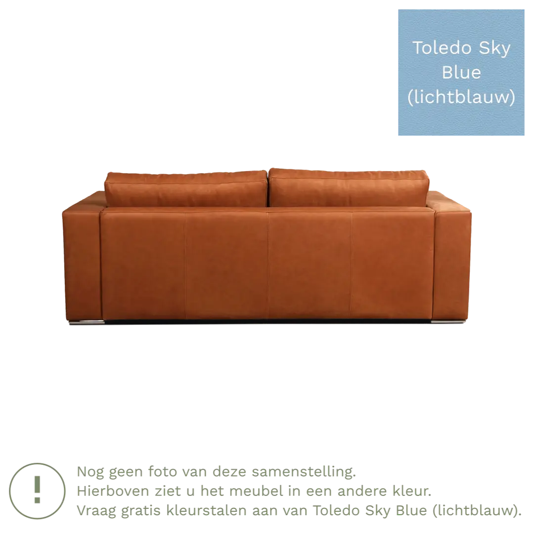 afbeelding van Leren bank Flow - 3 zits - Toledo Sky Blue (lichtblauw) - Poten hout bruin