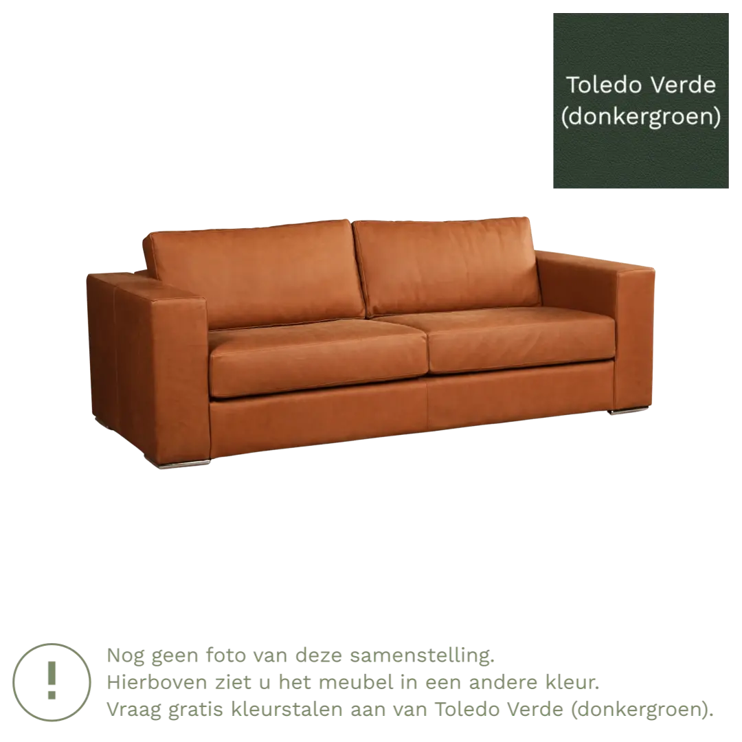 afbeelding van Leren bank Flow - 3 zits - Toledo Verde (donkergroen) - Poten hout bruin