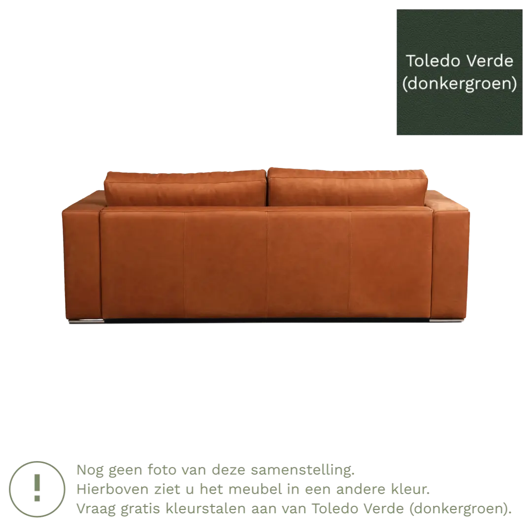 afbeelding van Leren bank Flow - 3 zits - Toledo Verde (donkergroen) - Poten hout bruin