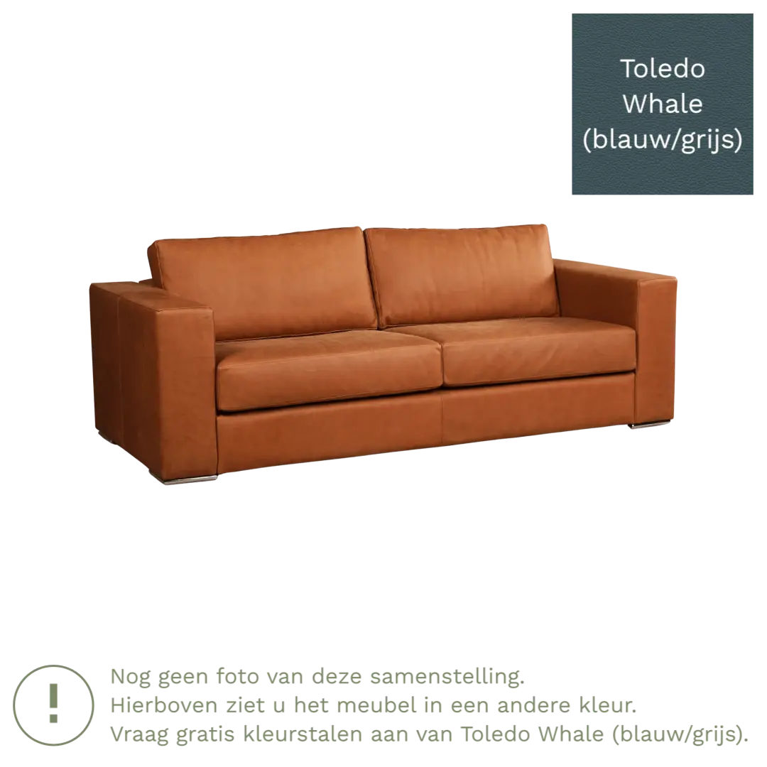 afbeelding van Leren bank Flow - 3 zits - Toledo Whale (blauw/grijs) - Poten hout zwart