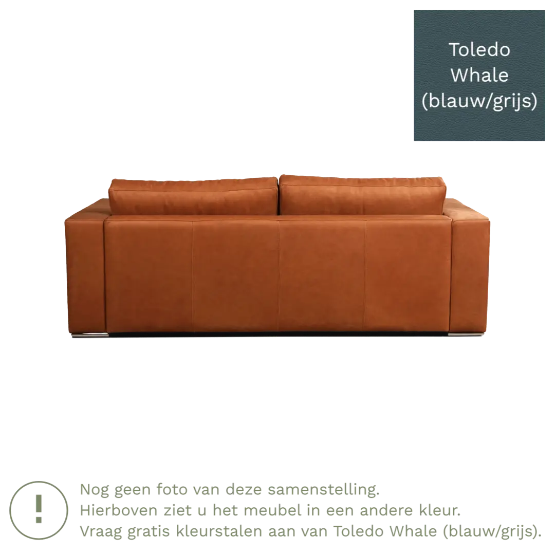 afbeelding van Leren bank Flow - 3 zits - Toledo Whale (blauw/grijs) - Poten hout zwart