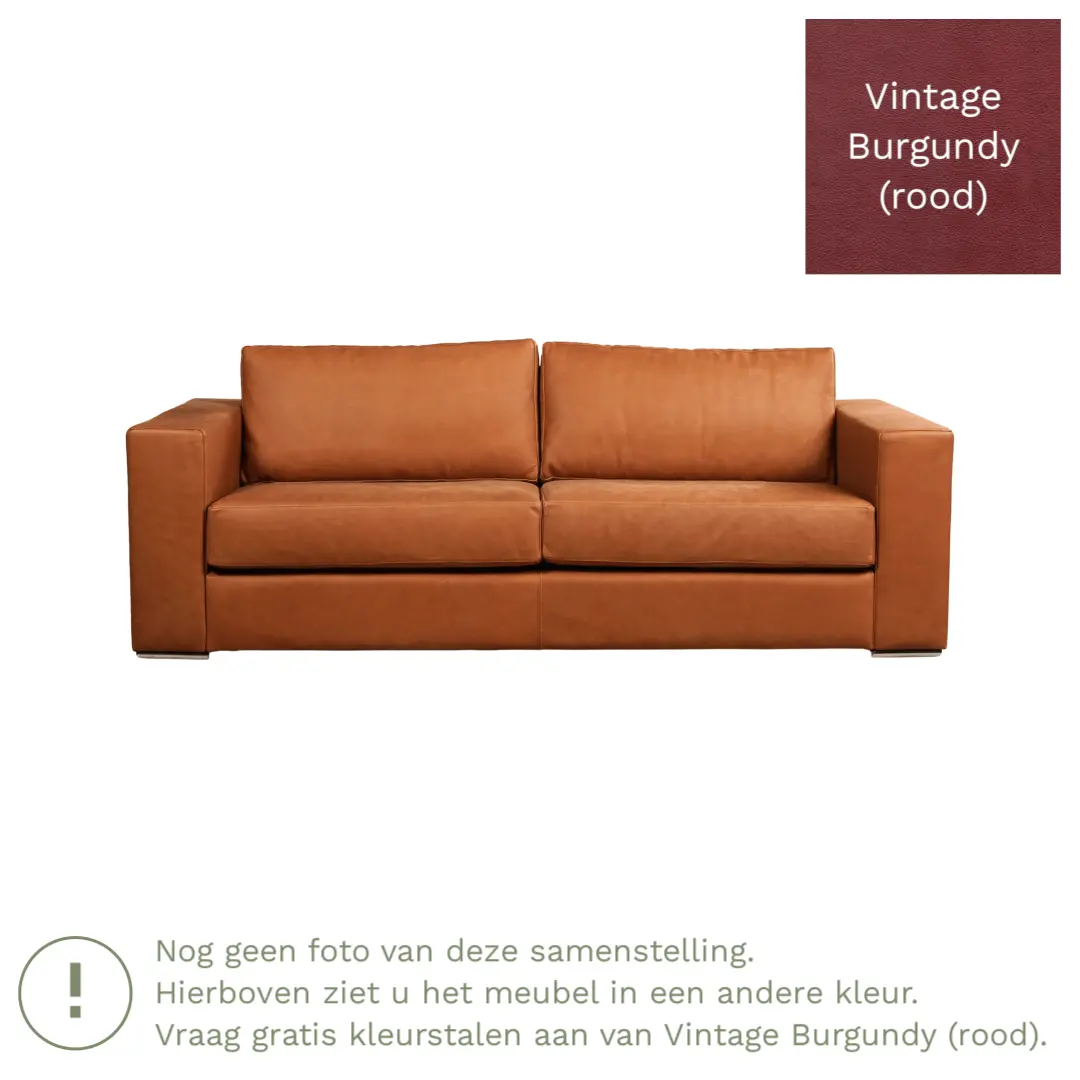 afbeelding van Leren bank Flow - 3 zits - Vintage Burgundy (rood) - Poten hout bruin